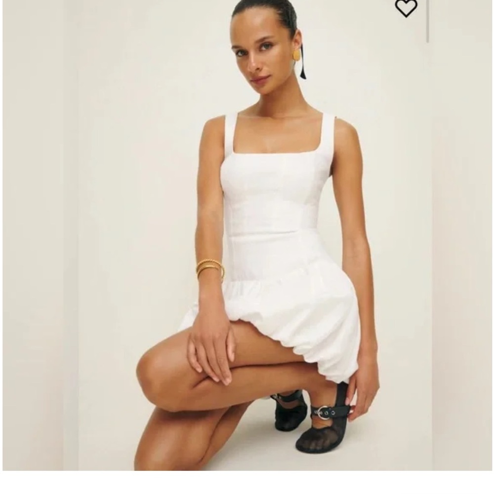 Reformation Delia Line  White Mini Dress Bubble Hem 8